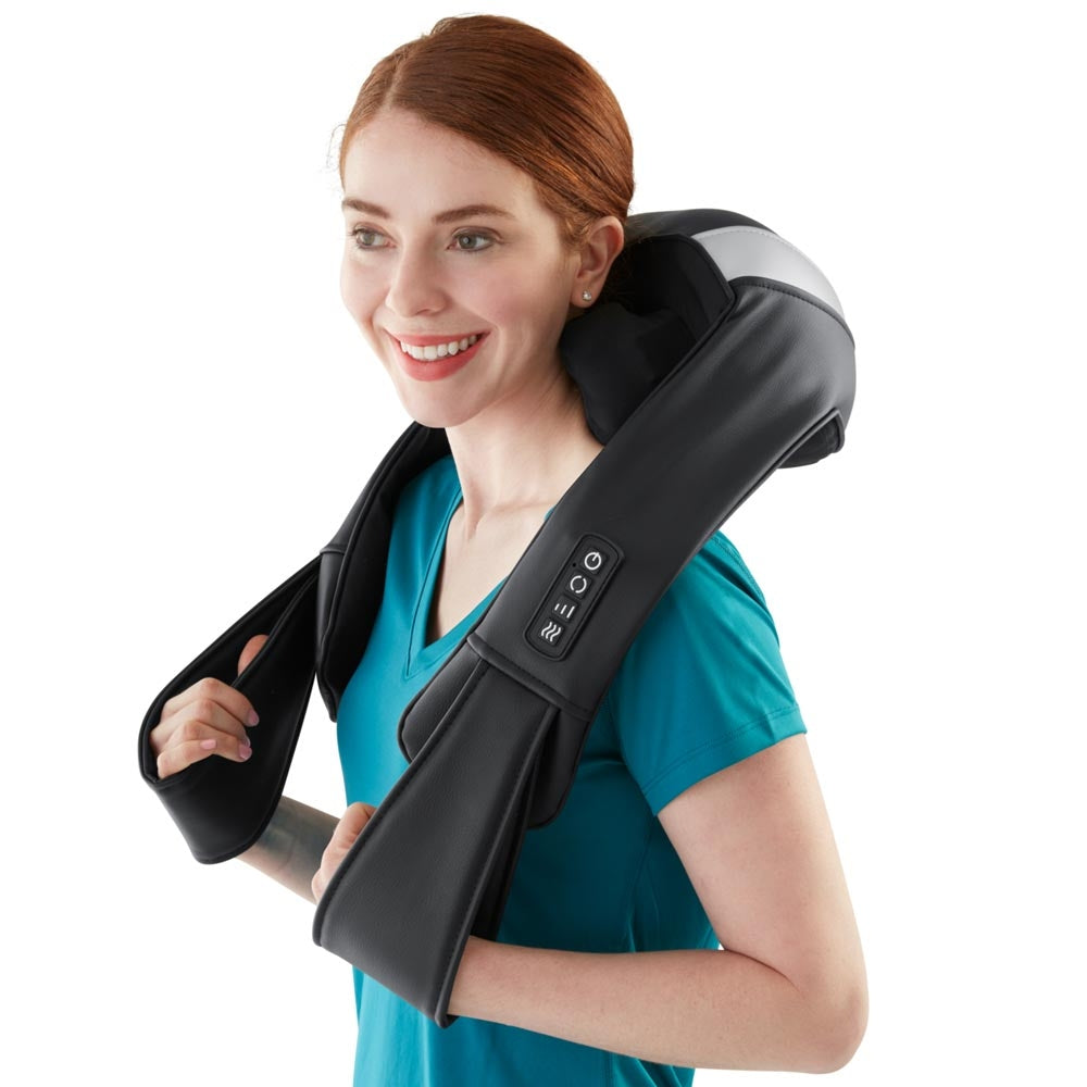 Rechargeable True Touch Neck & Shoulder Massager with Heat - In use Neck Front - Homedics Canada