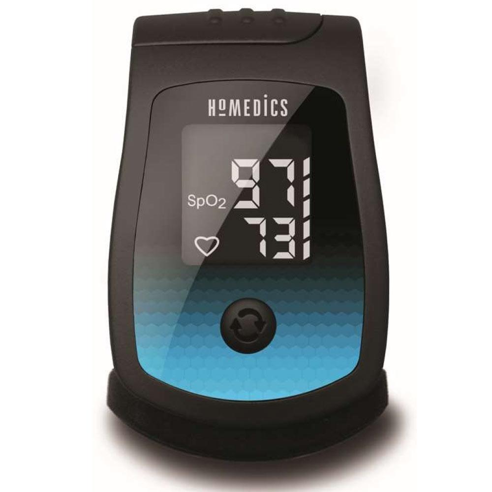 Hand removes Homedics Deluxe Pulse Oximeter from storage bag