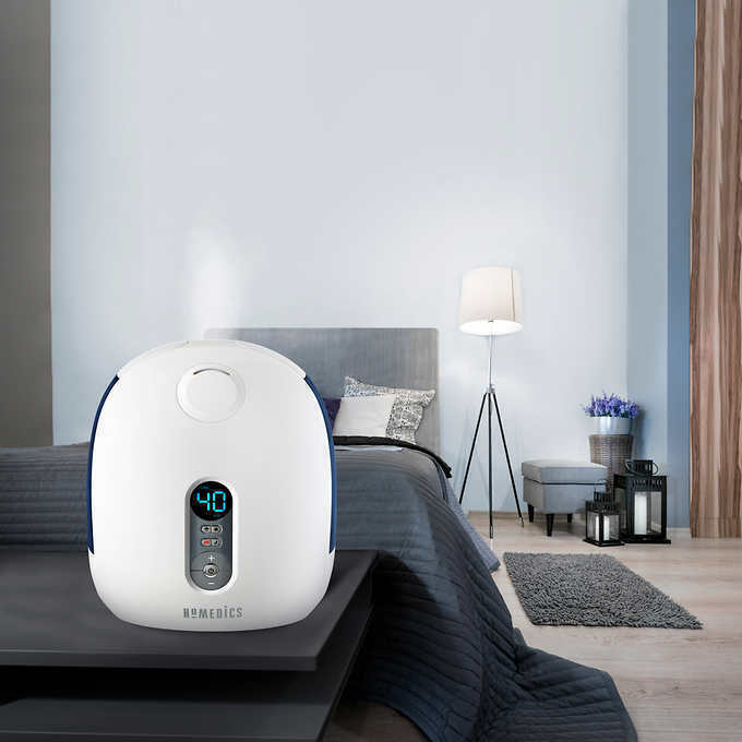 Homedics Total Comfort Ultrasonic Humidifier Warm and Cool Mist humidifying bedroom with mist