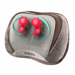 Angled view of the Homedics Shiatsu Elite 3D Shiatsu and Vibration Massage Pillow with Heat with massaging elements highlighted
