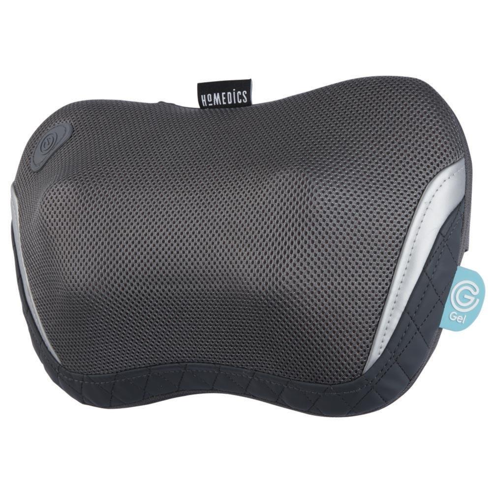 Man sits back on couch and enjoys a shoulder massage using the Homedics Gentle Touch Gel Cordless Massager with Heat