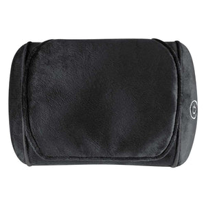 Man lays back in reclining chair while enjoying neck massage from the Homedics Shiatsu Massage Pillow with Soothing Heat