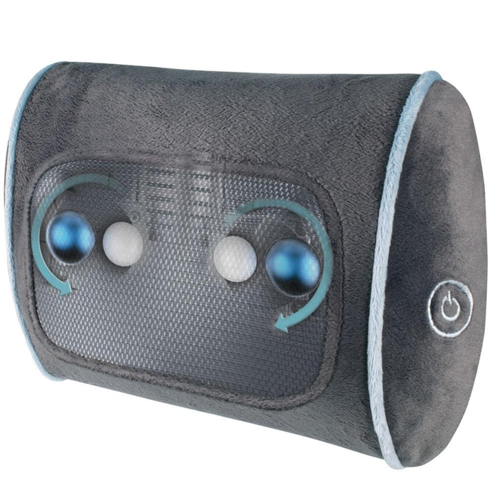 Angled view of the Homedics Thera-P Kneading Massage Pillow with graphics