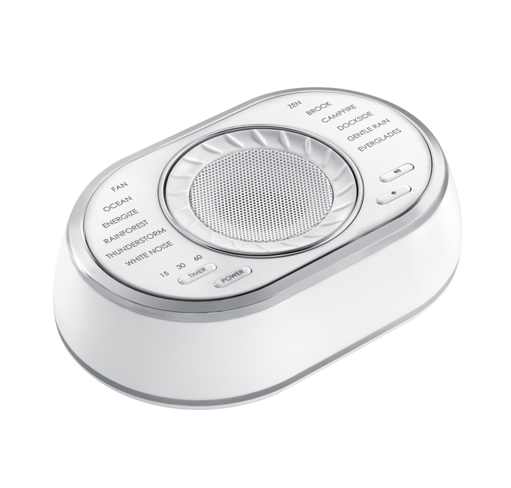 Angled view of the Homedics SoundSpa Ultra Portable Rechargeable Sound Machine