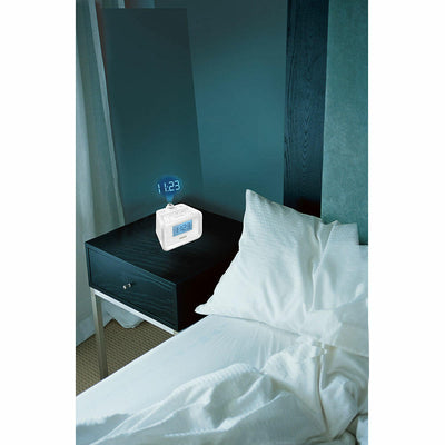 Homedics SoundSpa Digital FM Clock Radio with Time Projection on nightstand