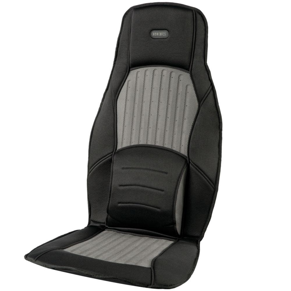 Angled view of the Homedics Mobile Comfort Perfect Temp Travel Cushion with controller