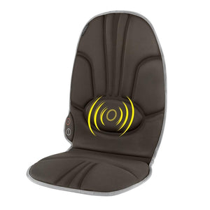 Brown | Angled view of the brown Homedics Portable Back Massage Cushion with massaging graphics