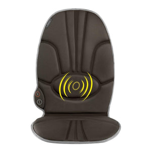 Brown | Front view of the brown Homedics Portable Back Massage Cushion with massaging graphics